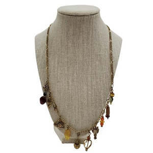 Fall Charm Necklace‎ Glass Beaded Pumpkin Wheat Ora